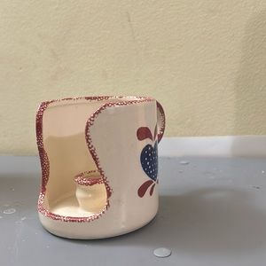 Heritage Pottery Chamber Lamp Candle Holder Ceramic Country Style Heart Red Blue